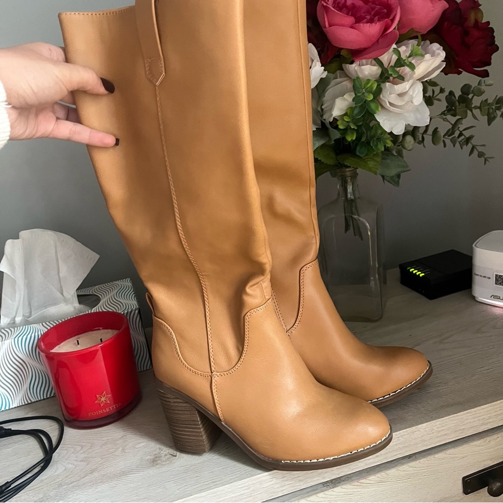 Tan Leather Knee-High Boots